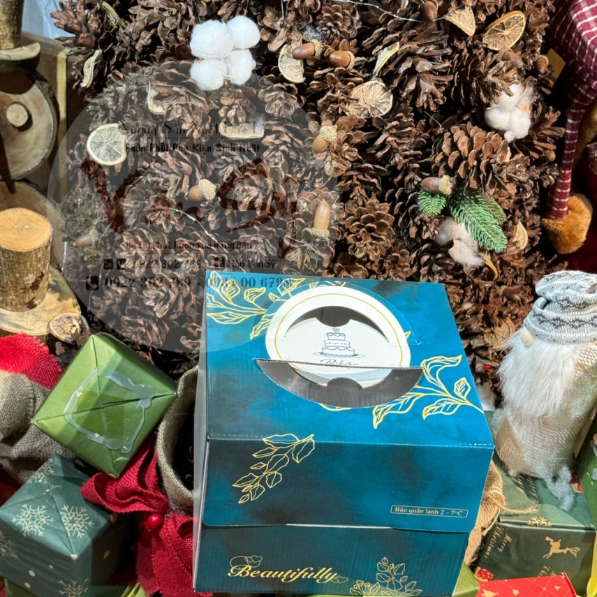 Mẫu Hộp Bánh Kem Cao 18cm - Màu Xanh Nhung - Mã XM01