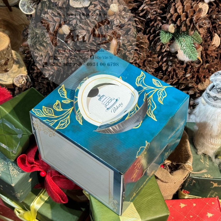 Mẫu Hộp Bánh Kem Cao 18cm - Màu Xanh Nhung - Mã XM01
