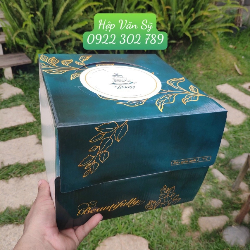 Mẫu Hộp Bánh Kem Cao 18cm - Màu Xanh Nhung - Mã XM01