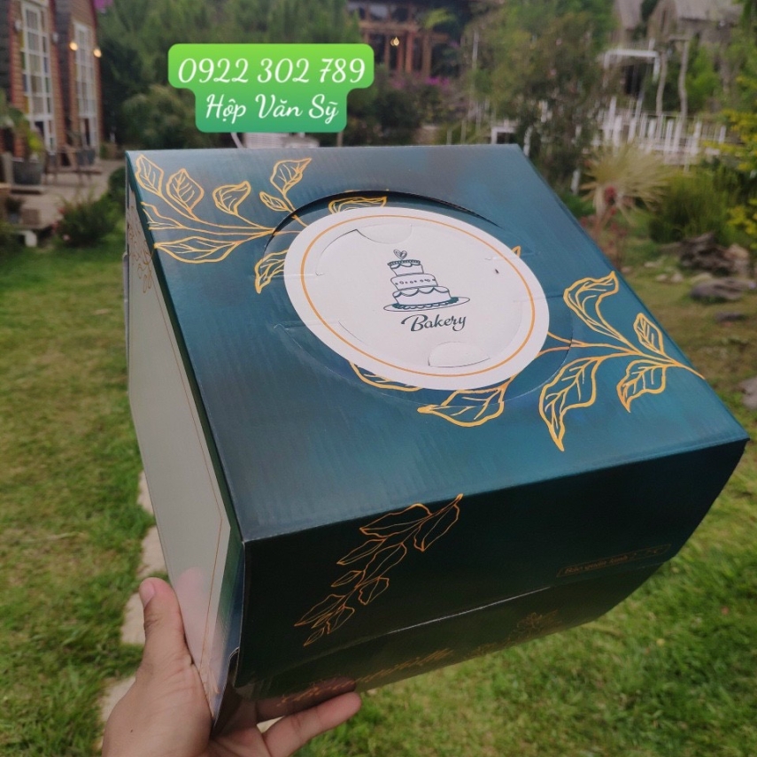 Mẫu Hộp Bánh Kem Cao 18cm - Màu Xanh Nhung - Mã XM01
