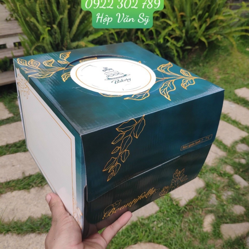 Mẫu Hộp Bánh Kem Cao 18cm - Màu Xanh Nhung - Mã XM01