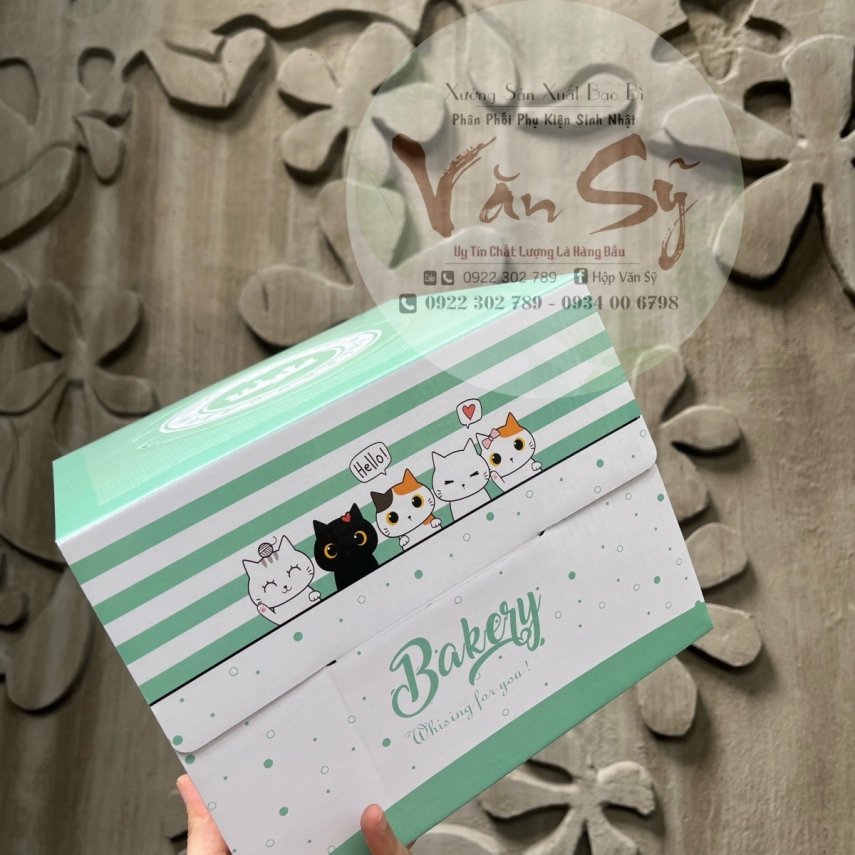 Hộp Bánh Kem Cao 18cm mẫu Con Mèo - L2