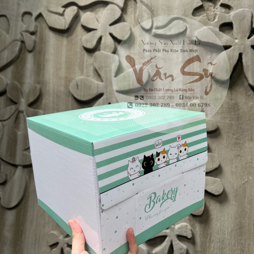 Hộp Bánh Kem Cao 18cm mẫu Con Mèo - L2