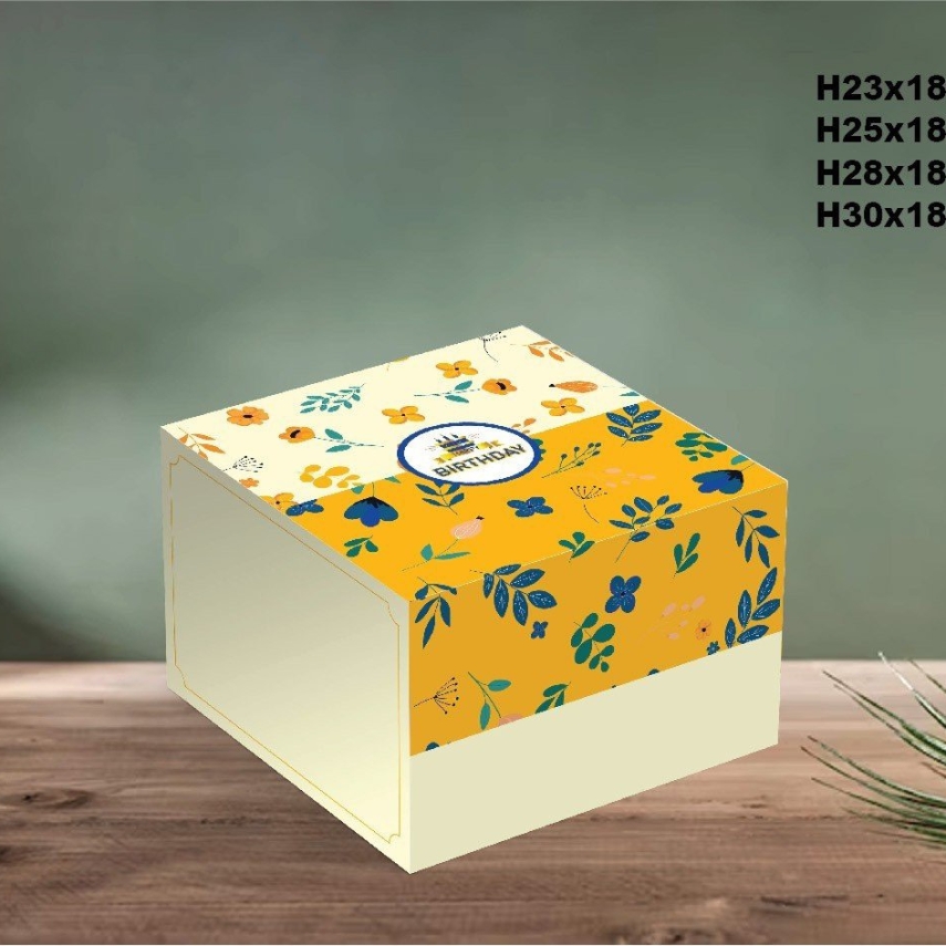 Hộp Bánh Kem Cao 18cm mẫu Vàng Hoa - L2
