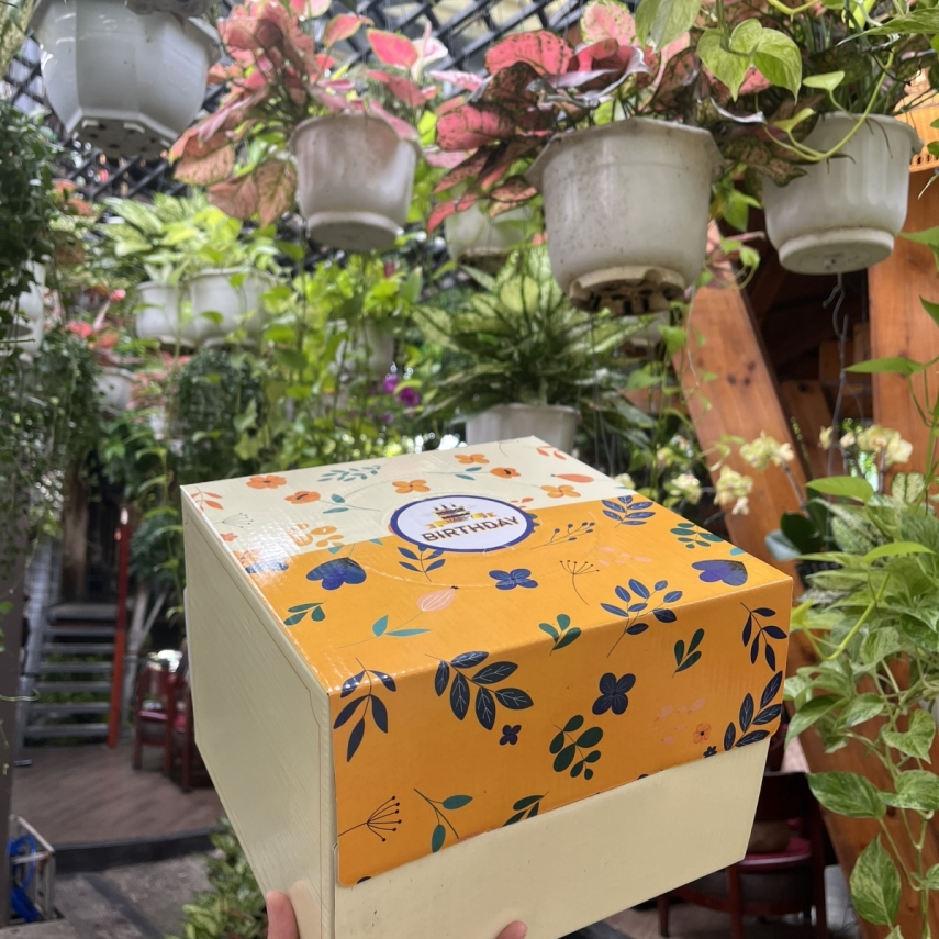 Hộp Bánh Kem Cao 18cm mẫu Vàng Hoa - L2