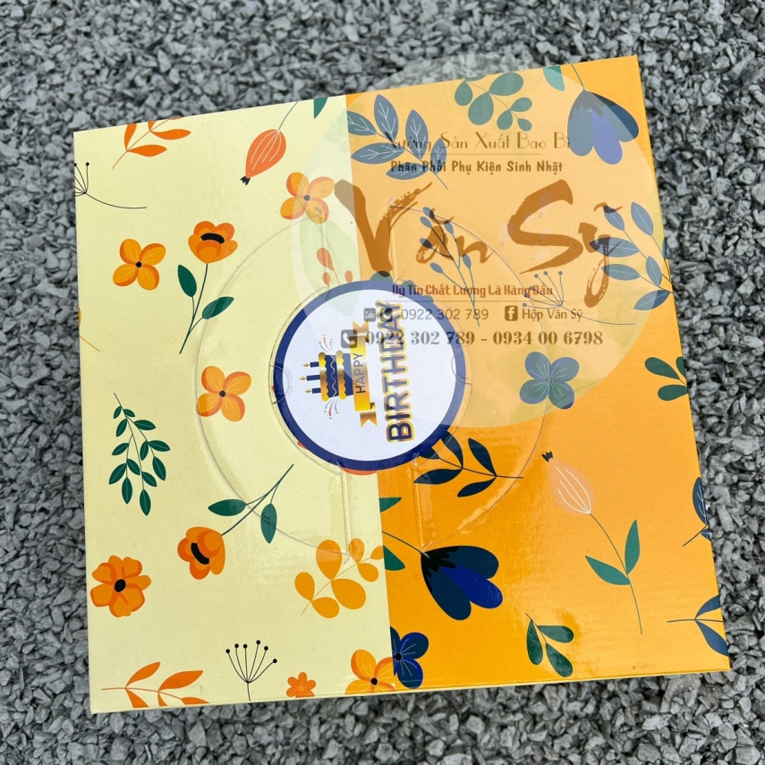 Hộp Bánh Kem Cao 18cm mẫu Vàng Hoa - L2