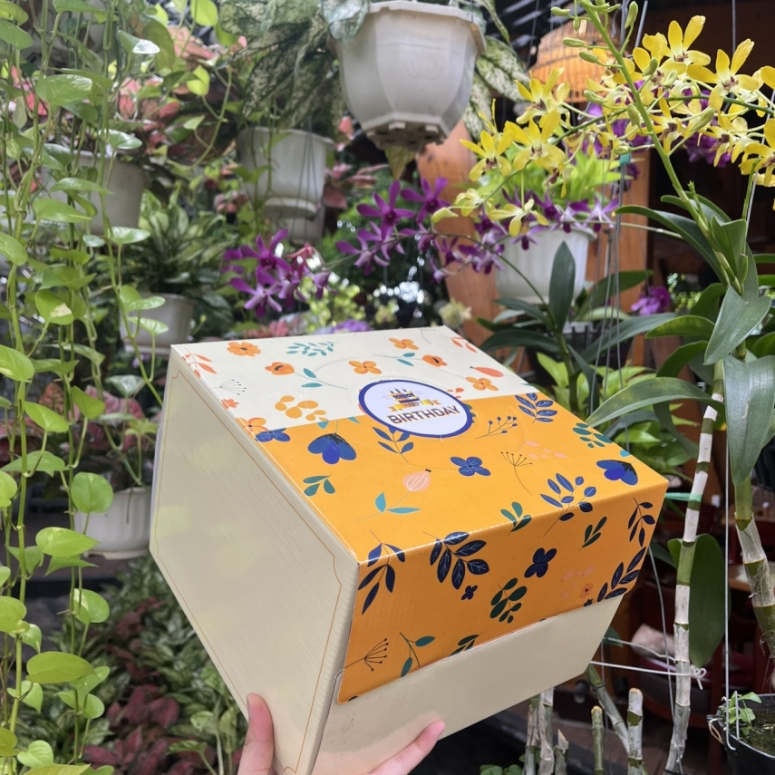 Hộp Bánh Kem Cao 18cm mẫu Vàng Hoa - L2