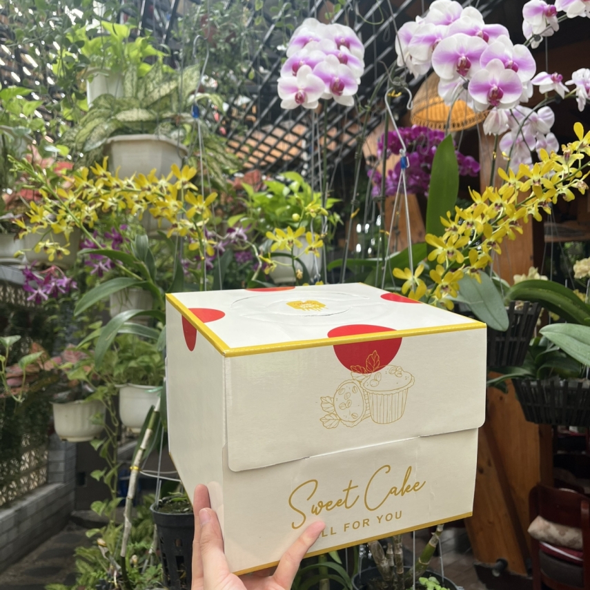 Hộp Bánh Kem Cao 18cm mã Vàng Tim - L2