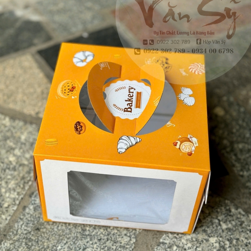 Mẫu Hộp Bánh Sinh Nhật Màu Cam - Độ cao 18cm - Tặng miễn phí cửa sổ kính nhìn xuyên qua bánh