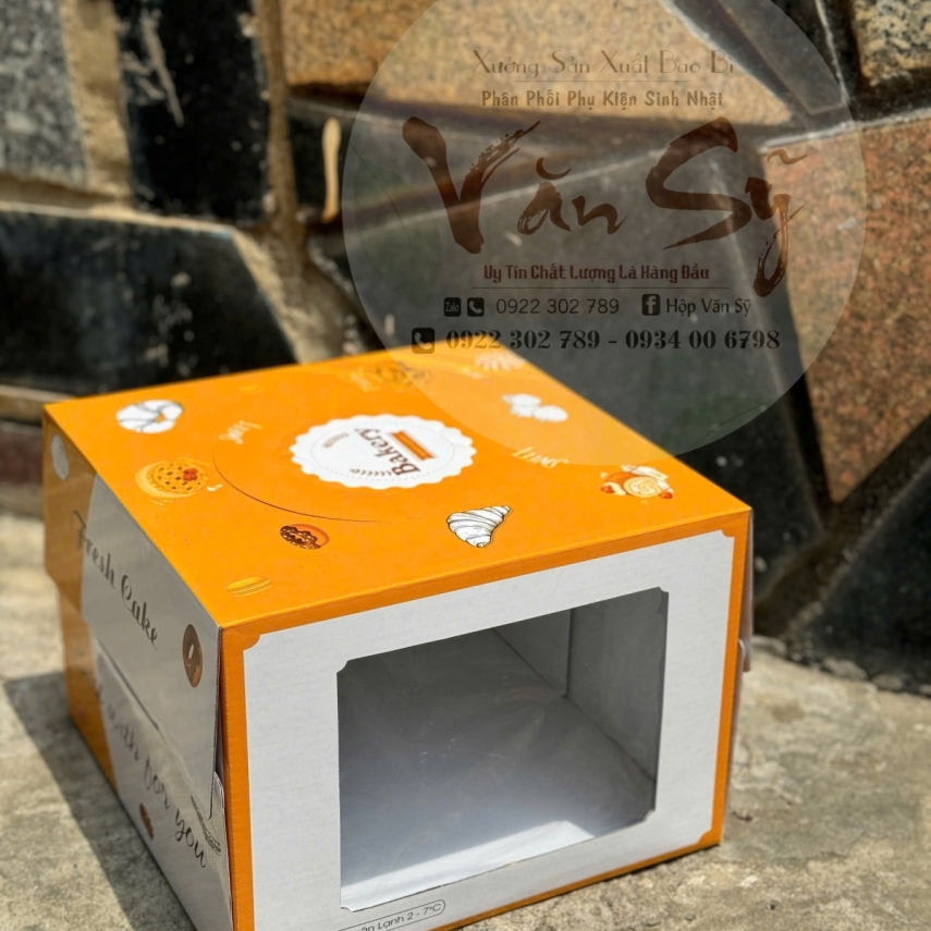 Mẫu Hộp Bánh Sinh Nhật Màu Cam - Độ cao 18cm - Tặng miễn phí cửa sổ kính nhìn xuyên qua bánh