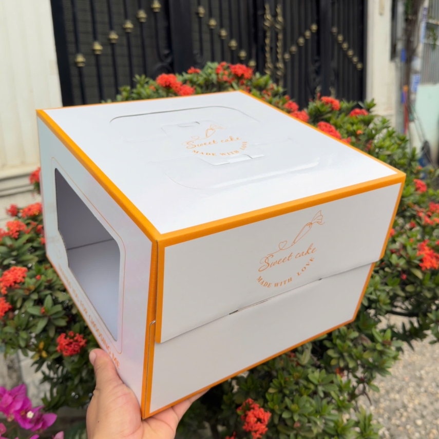 Mẫu Hộp Bánh Sinh Nhật Màu Cam Nắng ( Cam Ngọc ) - Độ cao 20cm - Tặng miễn phí cửa sổ kính nhìn xuyên qua bánh