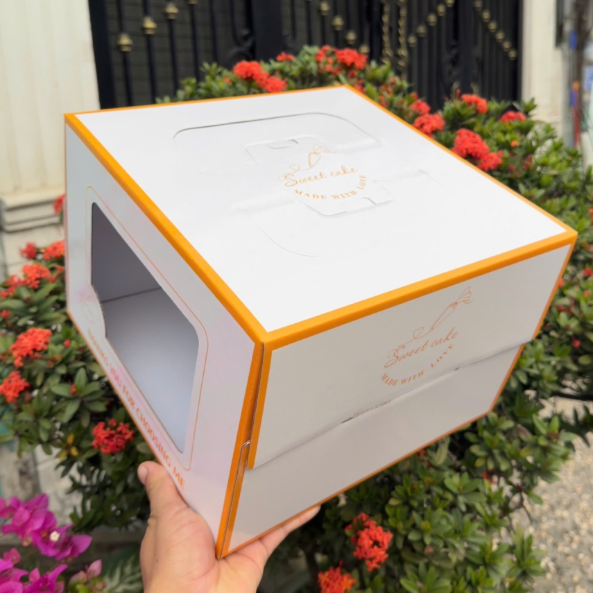 Mẫu Hộp Bánh Sinh Nhật Màu Cam Nắng ( Cam Ngọc ) - Độ cao 20cm - Tặng miễn phí cửa sổ kính nhìn xuyên qua bánh
