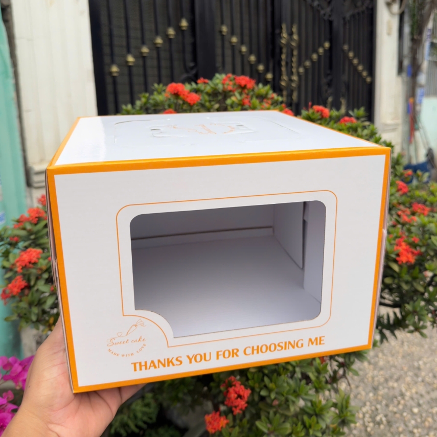 Mẫu Hộp Bánh Sinh Nhật Màu Cam Nắng ( Cam Ngọc ) - Độ cao 20cm - Tặng miễn phí cửa sổ kính nhìn xuyên qua bánh