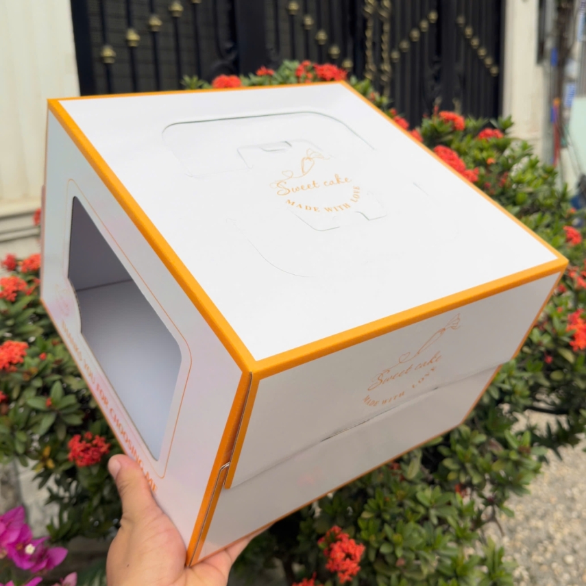 Mẫu Hộp Bánh Sinh Nhật Màu Cam Nắng ( Cam Ngọc ) - Độ cao 20cm - Tặng miễn phí cửa sổ kính nhìn xuyên qua bánh