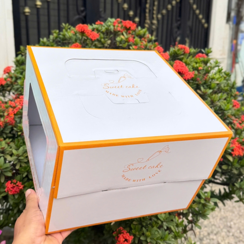 Mẫu Hộp Bánh Sinh Nhật Màu Cam Nắng ( Cam Ngọc ) - Độ cao 20cm - Tặng miễn phí cửa sổ kính nhìn xuyên qua bánh