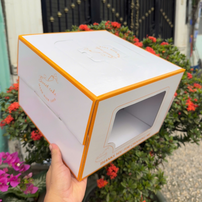 Mẫu Hộp Bánh Sinh Nhật Màu Cam Nắng ( Cam Ngọc ) - Độ cao 20cm - Tặng miễn phí cửa sổ kính nhìn xuyên qua bánh